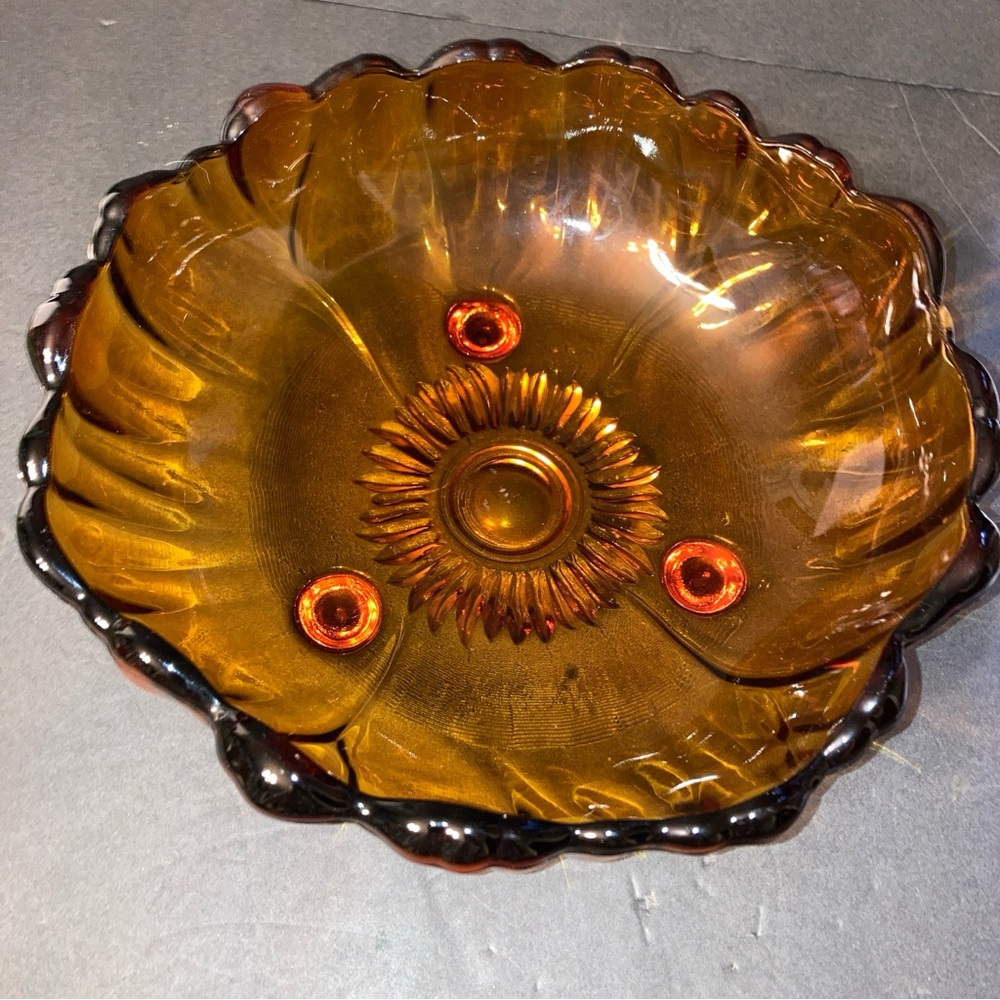 Vintage colony, pedestals collection, Amber, three footed bowl, salad, or fruit